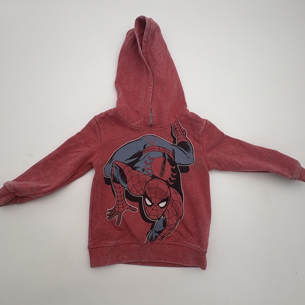 Marvel Jacket Boys 2T Red Spider-Man Graphic Hooded Fleece Pullover‎ Sweatshirt